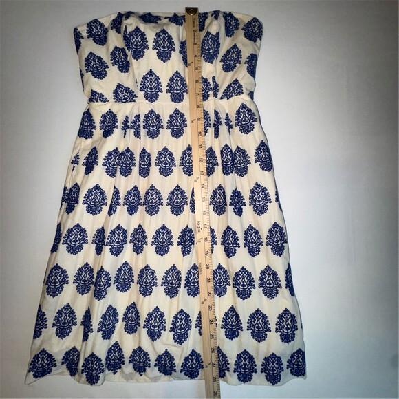 J.Crew Embroidered Womens Size 2/4 Ivory Navy Strapless Dress Coastal Preppy - Picture 14 of 14